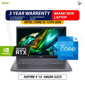 Brand New Acer Aspire 5 15 -58GM | Intel Core i5 -13420H 13th Gen | 16GB DDR4 Ram | 512GB NVMe  | NVIDIA  RTX 2050 VGA Gaming Laptop